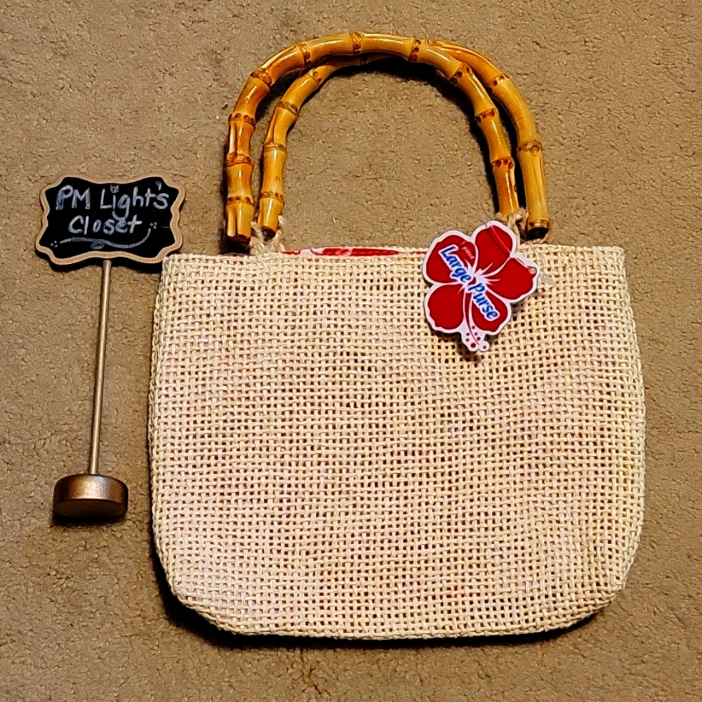 Noteworthy New Large Woven Straw Purse Bamboo Handles